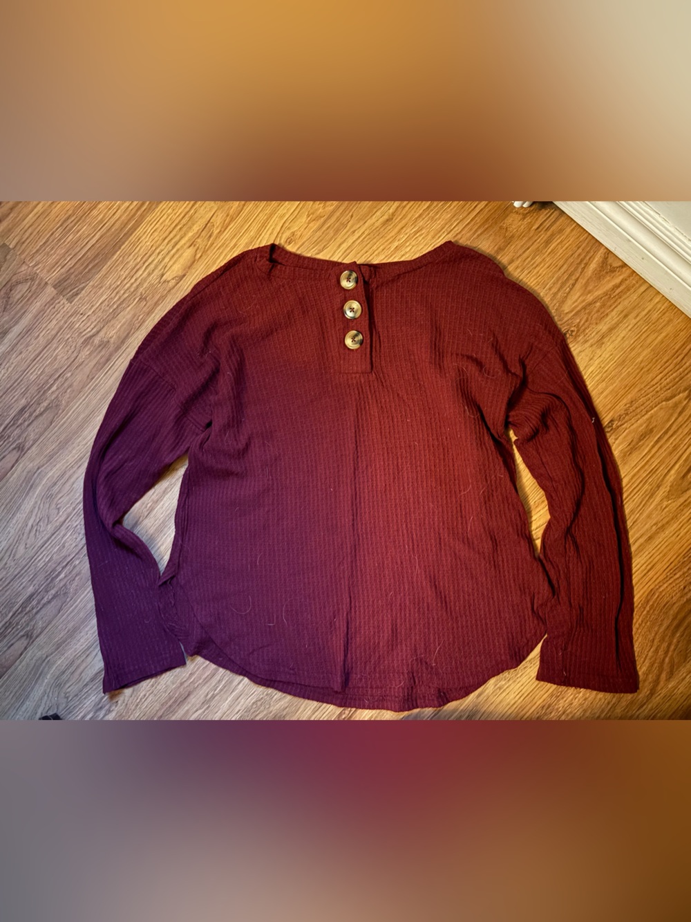 Streetwear Society Wine Long Sleeve Henley Waffle Knit Top